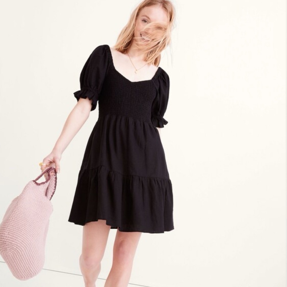 Madewell Linen-Blend Lucie Smocked Mini Dress